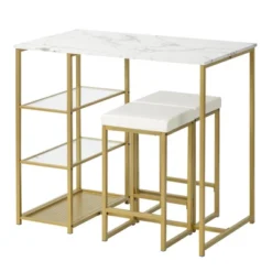 Modernluxe 3-piece Dining Set With Faux Marble Countertop And Bar Stools-Modern 5 Modernluxe 3-piece Dining Set With Faux Marble Countertop And Bar Stools-Modern -Baxton Studio Shop GUEST 16f482ea 060e 4e64 9d75 de123df24ebe
