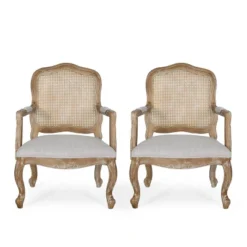 Set Of 2 Andrea French Country Wood And Cane Upholstered Dining Armchairs - Christopher Knight Home -Baxton Studio Shop GUEST 1db3aa0c f3e5 483b afa0 63c954e34df1