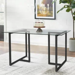 Contemporary Ming 55" Dining Table With Clear Tempered Transparent Glass Tabletop-The Pop Maison