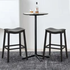 Tangkula Set Of 2 Saddle Bar Stools Bar Height Kitchen Chairs W/ Rubber Wood Legs