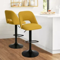 24"-32" Edwin Adj Upholstered Swivel Adjustable Height Barstools (Set Of 2) -The Pop Maison -Baxton Studio Shop GUEST 46012387 054b 4886 a35d f4dfcb2d2d22