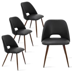 Edwin Set Of 4 Faux Leather Dining Chairs With Walnut Legs -The Pop Maison