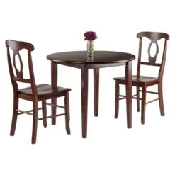 3pc Clayton Drop Leaf Dining Sets With 2 Keyhole Back Chairs Walnut - Winsome
