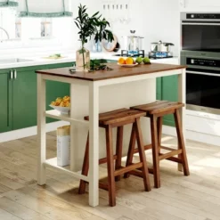 3-Piece Kitchen Island Set With 2 Stools-ModernLuxe