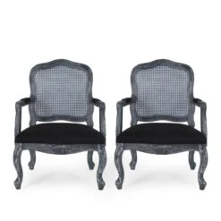 Set Of 2 Andrea French Country Wood And Cane Upholstered Dining Armchairs - Christopher Knight Home -Baxton Studio Shop GUEST aac7cb3e c08e 4e47 aead 67a56d29d361