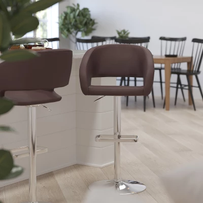 Merrick Lane Modern Bar Stool Rounded Mid-Back Stool With Height Adjustable Swivel Seat 1 Merrick Lane Modern Bar Stool Rounded Mid-Back Stool With Height Adjustable Swivel Seat