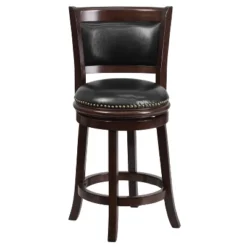 Merrick Lane 24" Wooden Counter Height Stool With Black Faux Leather Upholstered Panel Back & Swivel Seat With Nail Trim, Cappuccino 9 Merrick Lane 24" Wooden Counter Height Stool With Black Faux Leather Upholstered Panel Back & Swivel Seat With Nail Trim, Cappuccino -Baxton Studio Shop GUEST c62ad286 5ff1 480b aa48 00f975c6acd9