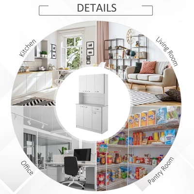 HOMCOM 71" Freestanding Buffet With Hutch, Kitchen Pantry, Cupboard With 6 Doors, 3 Adjustable Shelves, And 1 Drawer 6 HOMCOM 71" Freestanding Buffet With Hutch, Kitchen Pantry, Cupboard With 6 Doors, 3 Adjustable Shelves, And 1 Drawer - Image 6