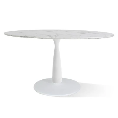Harris 59'' Artificial Top Oval Dining Table With Pedestal Base In White-The Pop Maison 3 Harris 59'' Artificial Top Oval Dining Table With Pedestal Base In White-The Pop Maison - Image 3